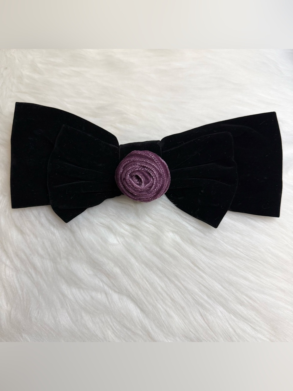 Oversized Black Velvet Rose Bow French Barrette Hair Clip